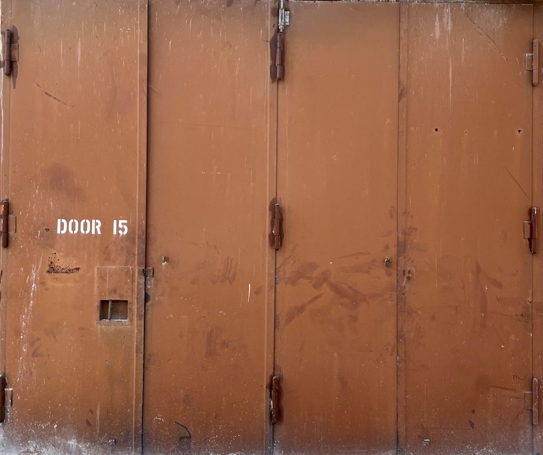 a brown door with a door 15 written on it
