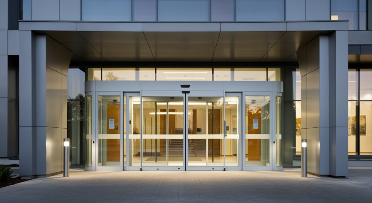 a man is opening a door to a building